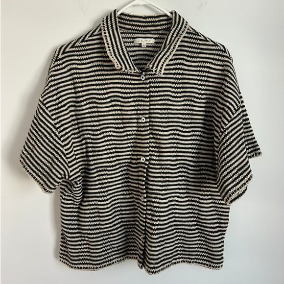 Z SUPPLY Women's Monaco Crochet Top Black White Striped Large - Picture 2 of 8